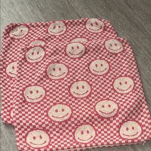 Pink and Cream Smiley Face Checkered knit pillow covers (set of 2)